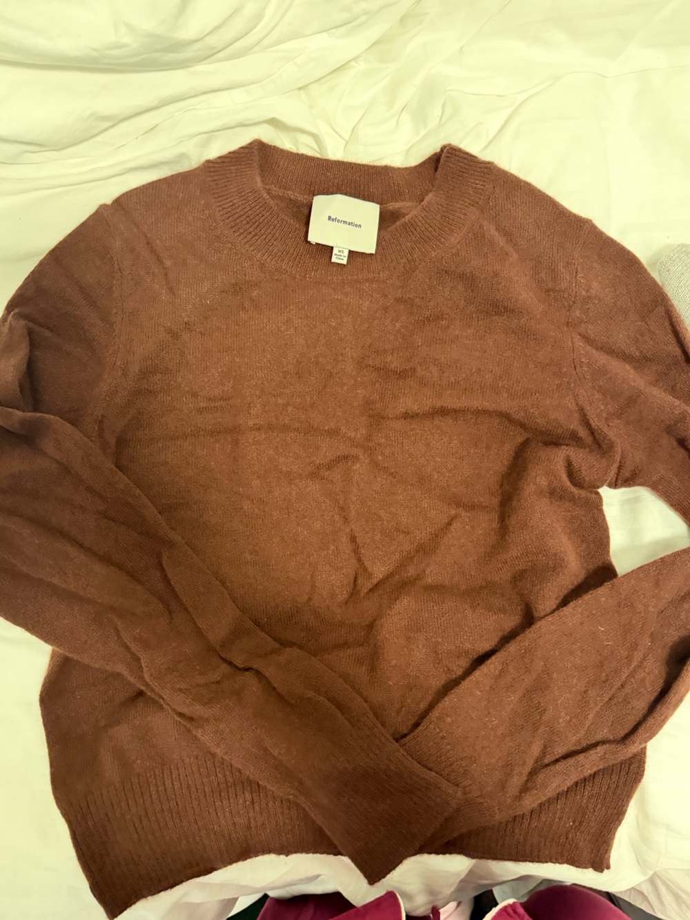 Reformation Nikki Cashmere Crewneck Rust Brown